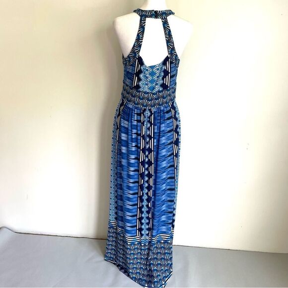 Ronni Nicole Blue Abstract Travel Maxi Dress Stretch Women’s Size 6 - Picture 3 of 10